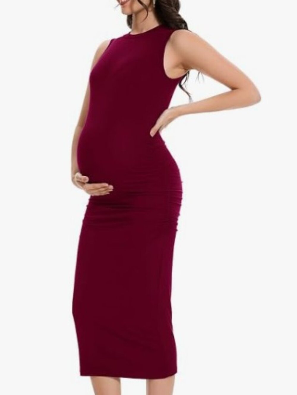 NWT Smallshow Women's Sleeveless Maternity Dress Midi Crew Neck Pregnancy Red M